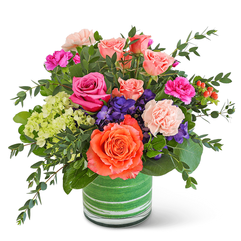 Perfectly Prismatic is a wonderful birthday or romantic gift. Let us help make their day with this special flower design! If you want us to deliver flowers, but want something extraordinary, we suggest Perfectly Prismatic. It features beautiful roses, hydrangeas, carnations, and other premium foliage that will add a pop of color to any space.